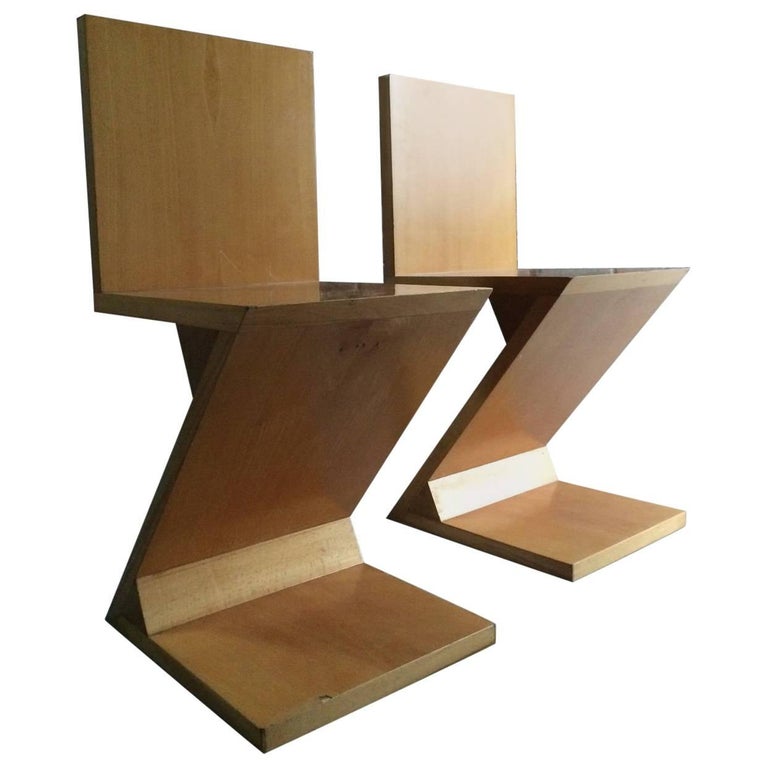 Pair Of Gerrit Rietveld Design Zig Zag Chairs Mid Century Modern Pair Of Gerrit Rietveld Design Zig Zag Chairs Mid Century Modern Birch For