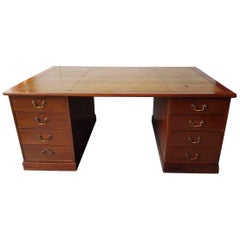 Large English Mahogany Desk with Leather Top and Made circa 1900