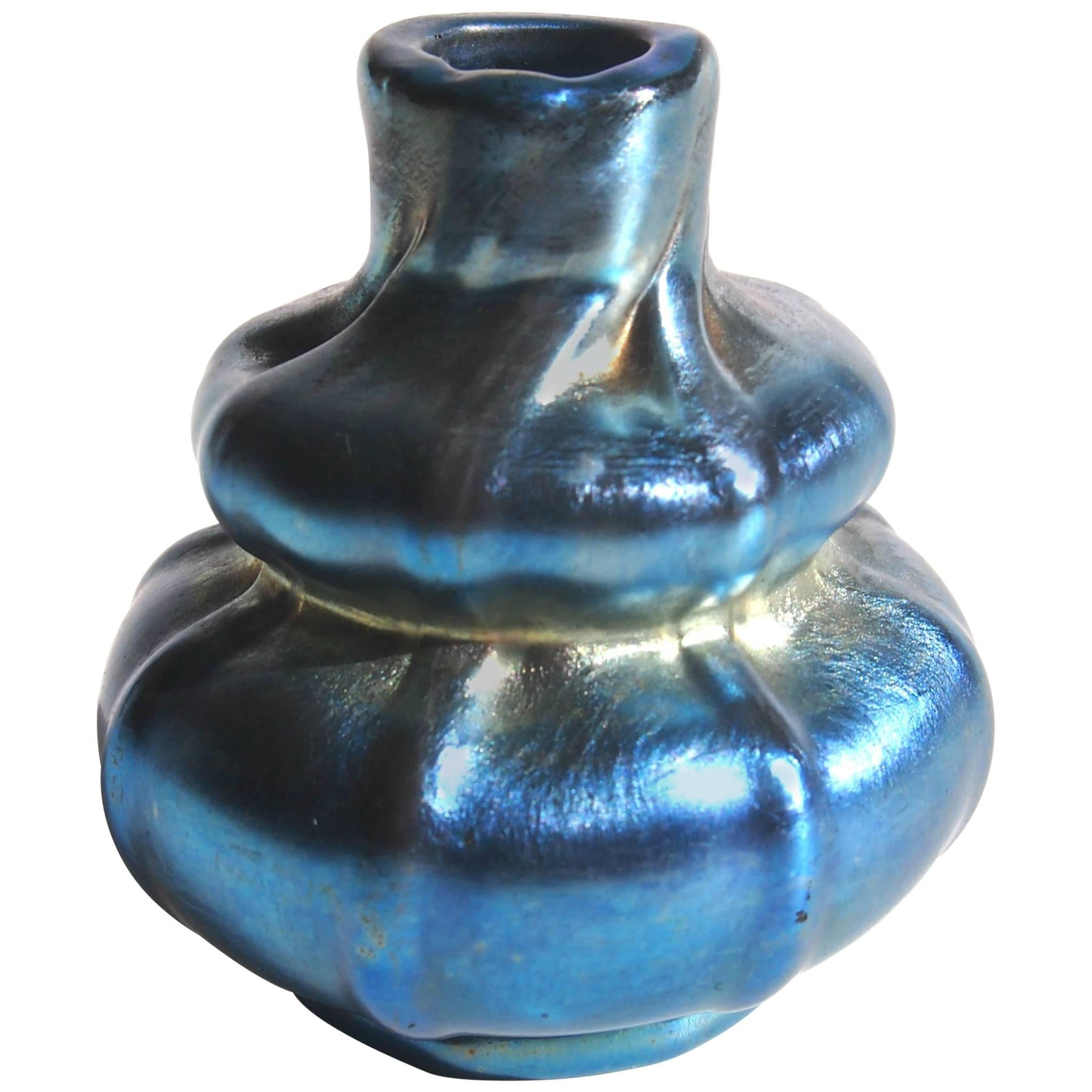 L C Tiffany Blue Miniature Favrile Glass Vase For Sale