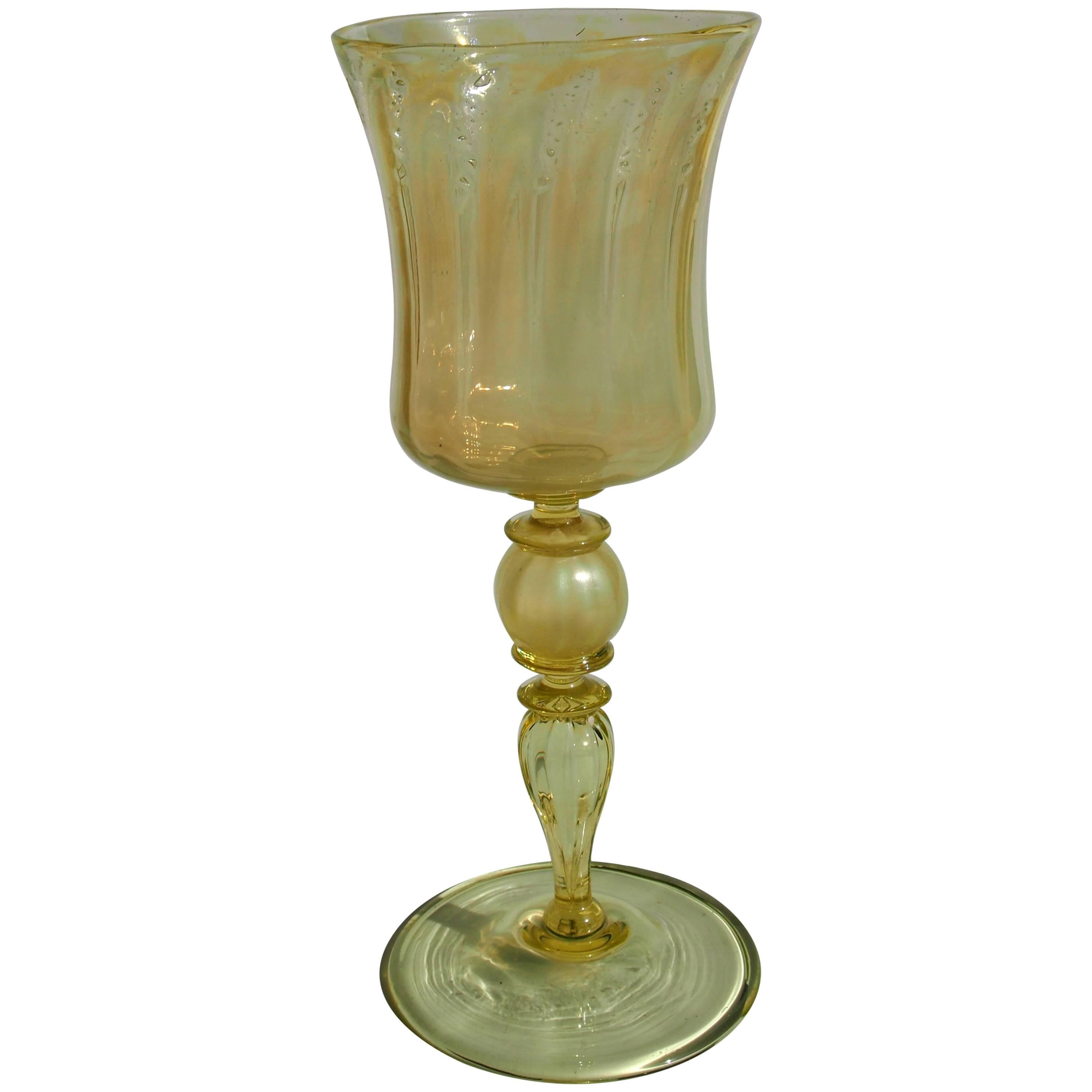 Louis Comfort Tiffany Straw Opal Art Nouveau Favrile Wine Glass For Sale