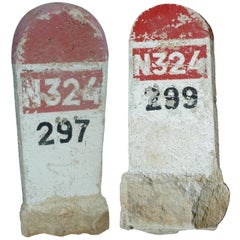 Vintage Pair of Old Monolithic Milestones Painted in White and Red, 20th Century, France
