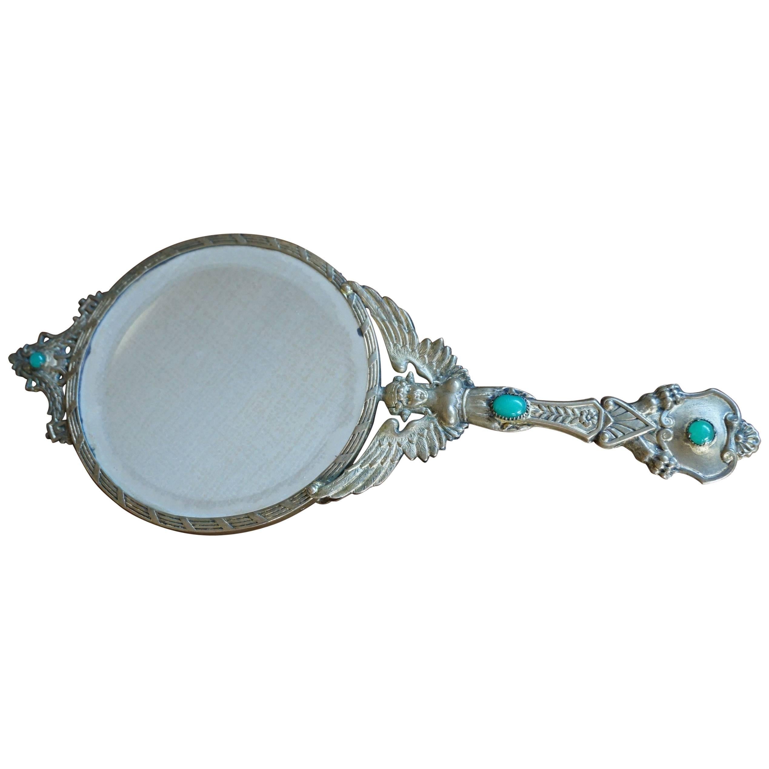 Early 20th Century Little Empire Style Vanity Hand Mirror Inlaid