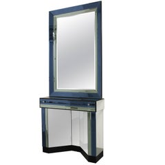 Vintage Italian Blue Glass Mirror and Console