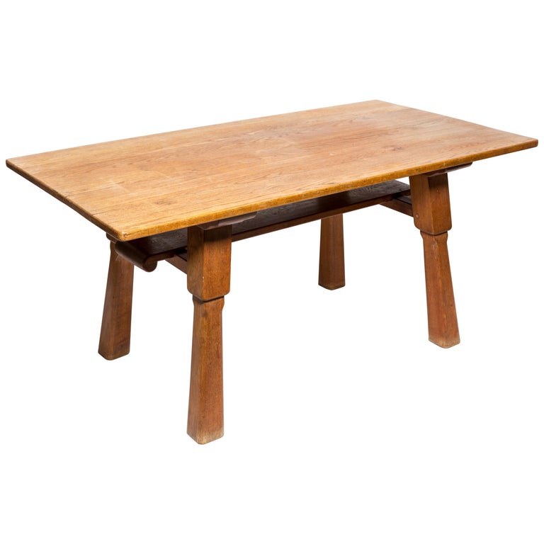 Brutalist Oak Table in the Manner of Jean Touret For Sale