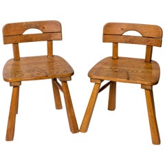 Brutalist Oak Stool with Back by Cercle Jean Touret for Marolles