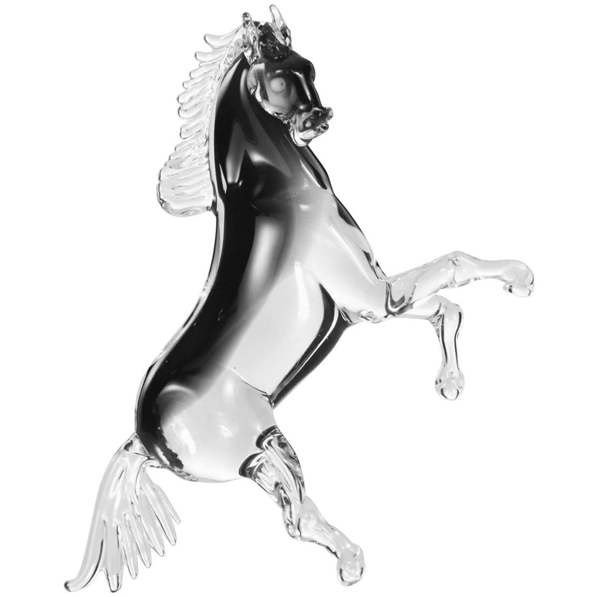 21st Century Murano Glass Horse, Grey and Transparent, Murano Blown Glass For Sale