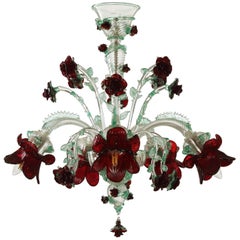Italian Noveau Style, Murano Blown Glass Chandelier, Floreal trimmings
