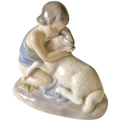 Royal Copenhagen Art Nouveau Figurine Girl with Lamb #2189