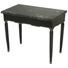 Antique French Louis XVI Side or End Table, Ebonized with a Marble Top
