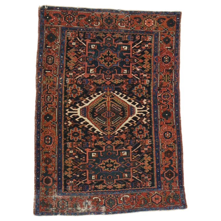 KARAJA Persian Antique Heriz Rug  4'9