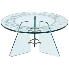 Zodiac Etched Art Deco Glass Cocktail Table Attributed to Pietro Chiesa