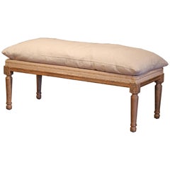 Louis Philippe Four-Leg Bench with Canvas Cushion and Whitewash Finish