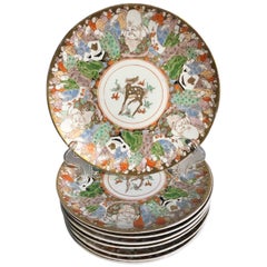 Eight Japanese Imari Decorated Porcelain Plates, Meiji or Taisho Period