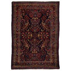 Antique Persian Lilihan Accent Rug with Traditional Floral Motif