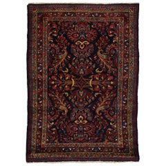 Ancien tapis persan d'appoint Lilihan avec motif floral traditionnel