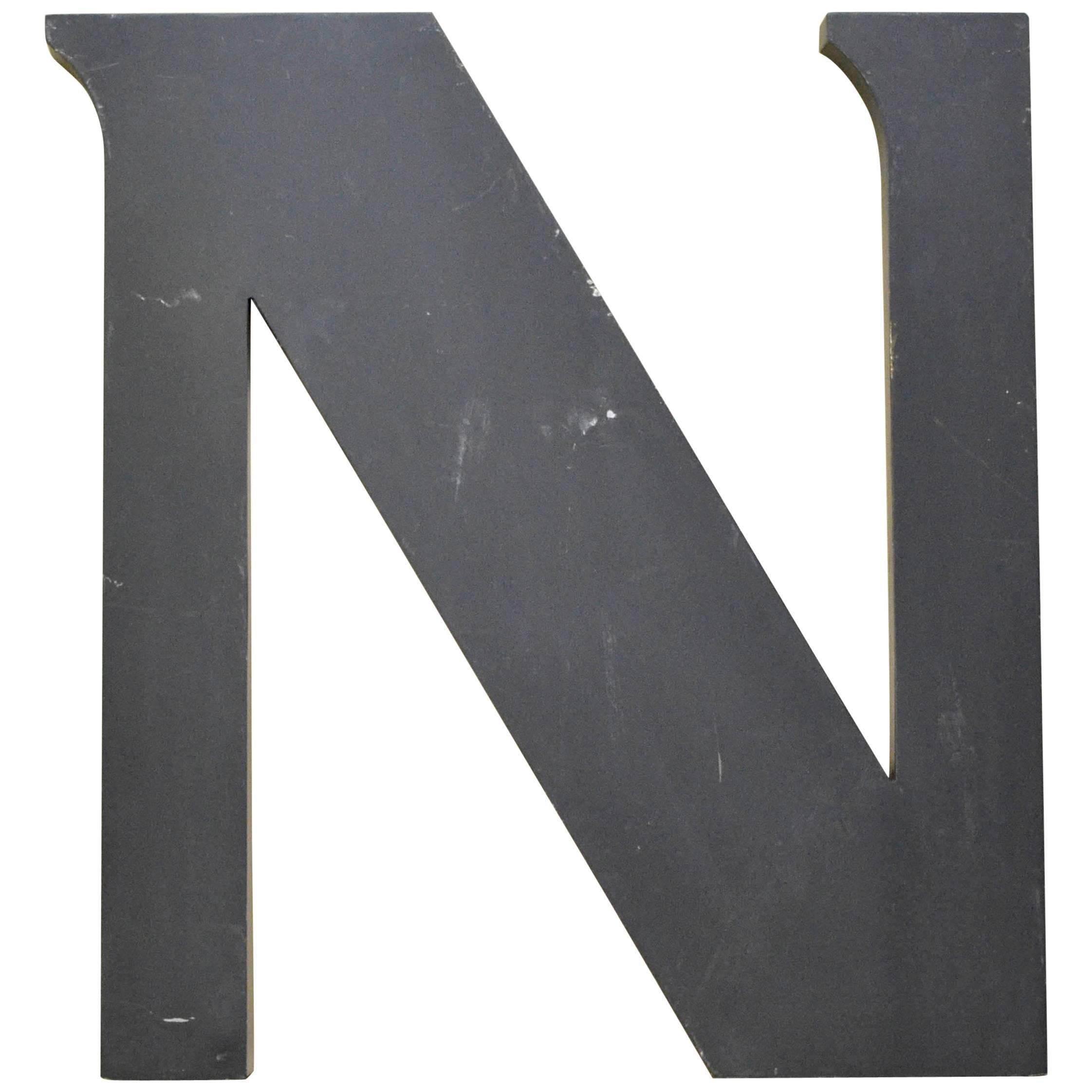 1970s Large Grey Vintage Aluminium Letter N Made in Italy For Sale
