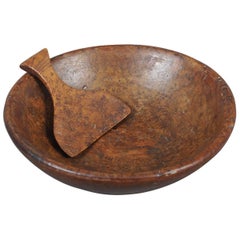 Antique Small Burl Bowl with Original Scoop