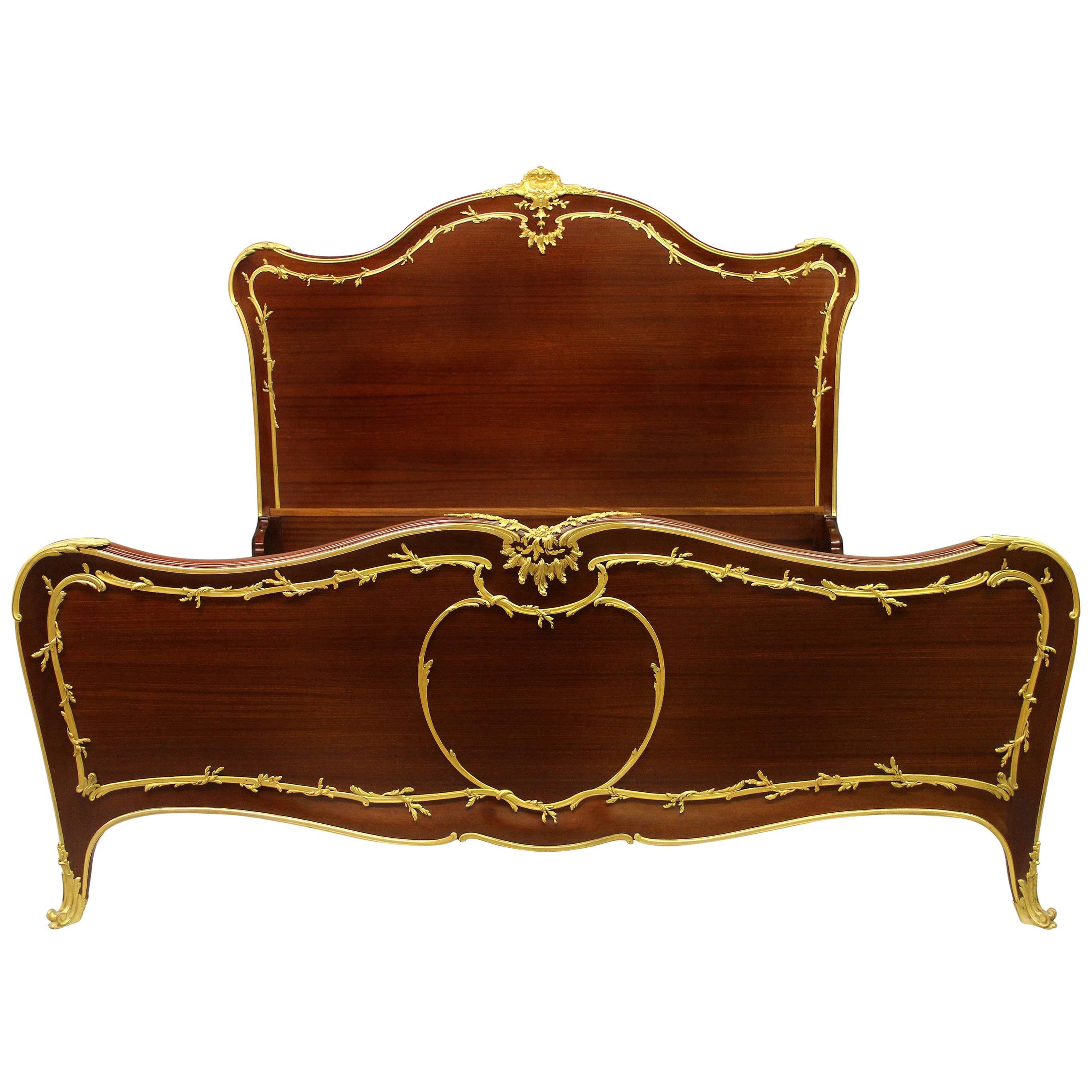 Early 20th Century Gilt Bronze-Mounted Mahogany King Size Bed by François Linke