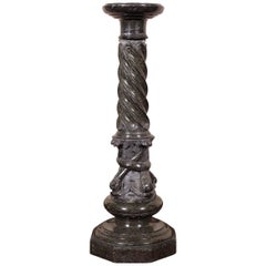 Carved Dark Marble Column with Dolphins