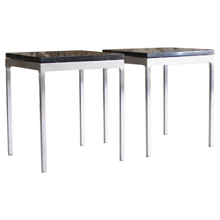 Pair of Rare Nico Zagraphos Granite and Stainless Steel Side Tables
