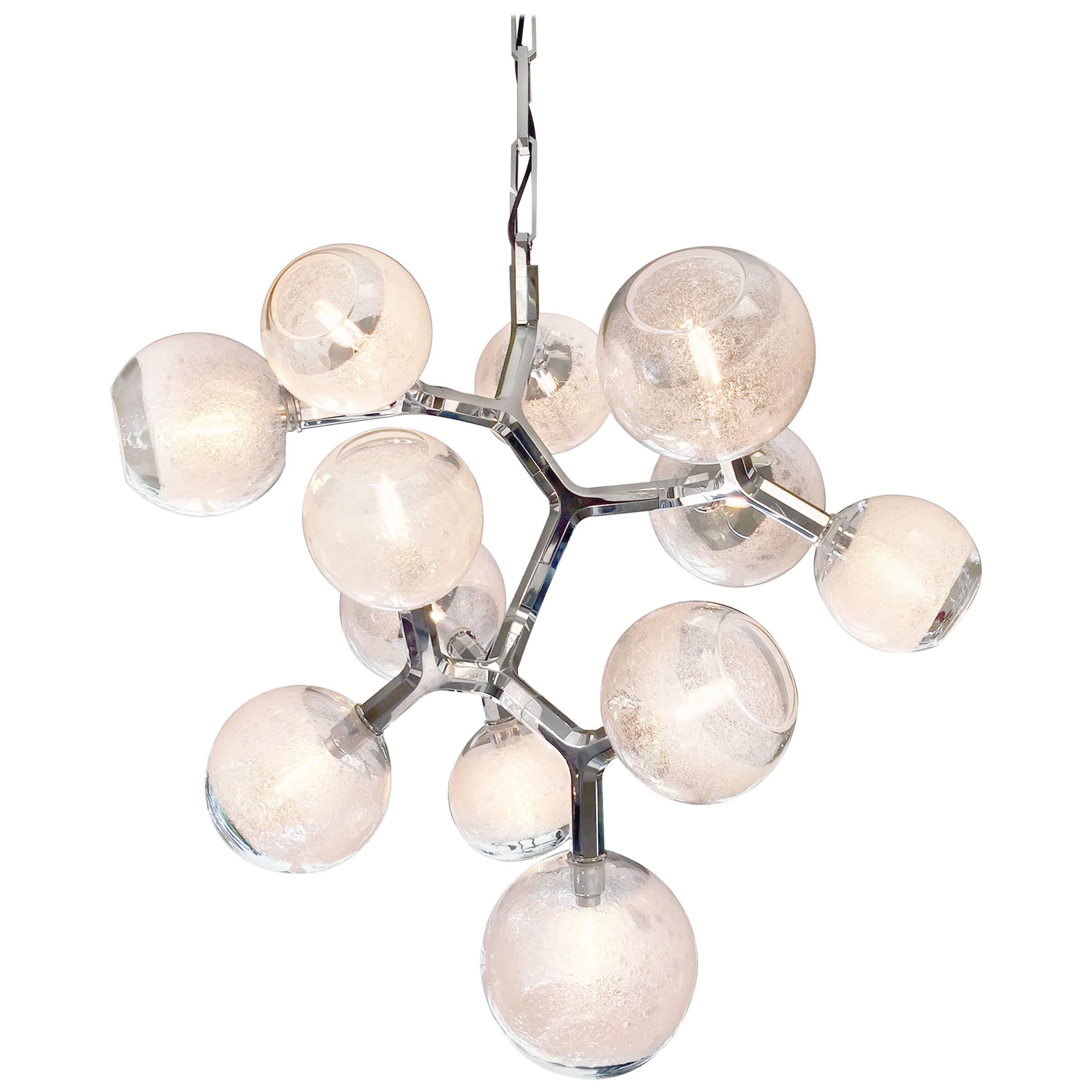 Glass Chandelier, Antler Series - 12 Hand Blown Clear Bubble Orbs - In Stock