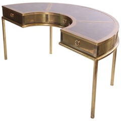 Curved Brass and Leather Desk by Bernhard Rohne for Mastercraft
