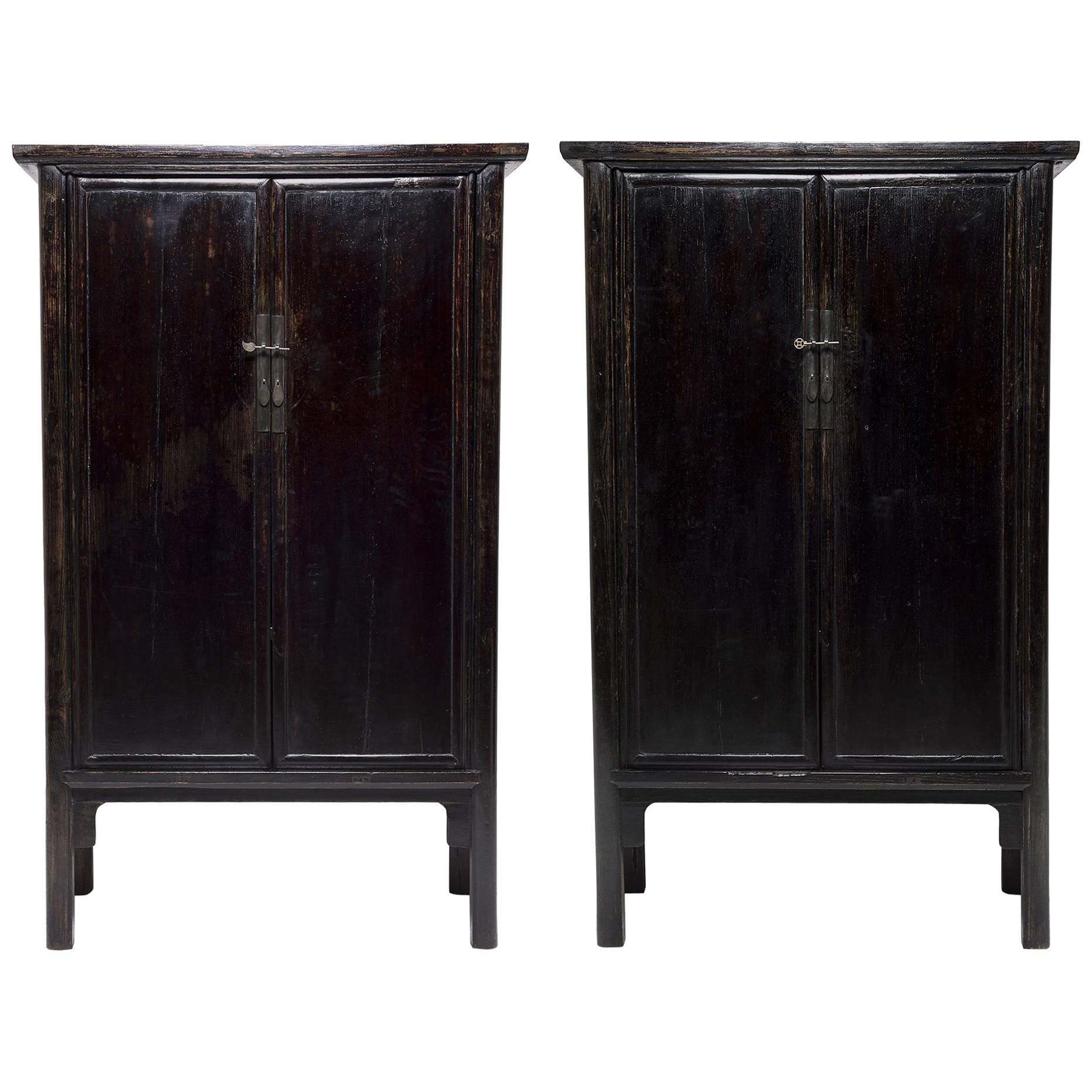 Pair of Chinese Black Lacquer Noodle Cabinets, c. 1800