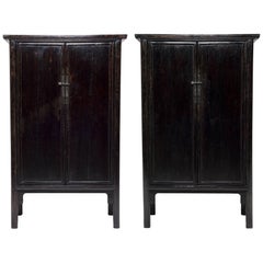 Antique Pair of Chinese Black Lacquer Noodle Cabinets, c. 1800