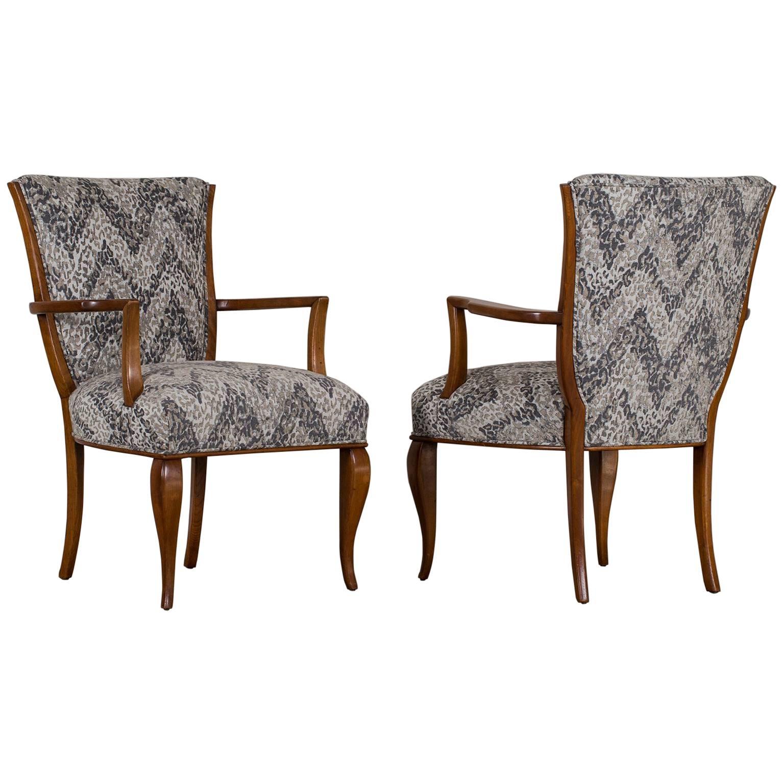 Pair of Vintage French Art Deco Beechwood Chairs, circa 1940