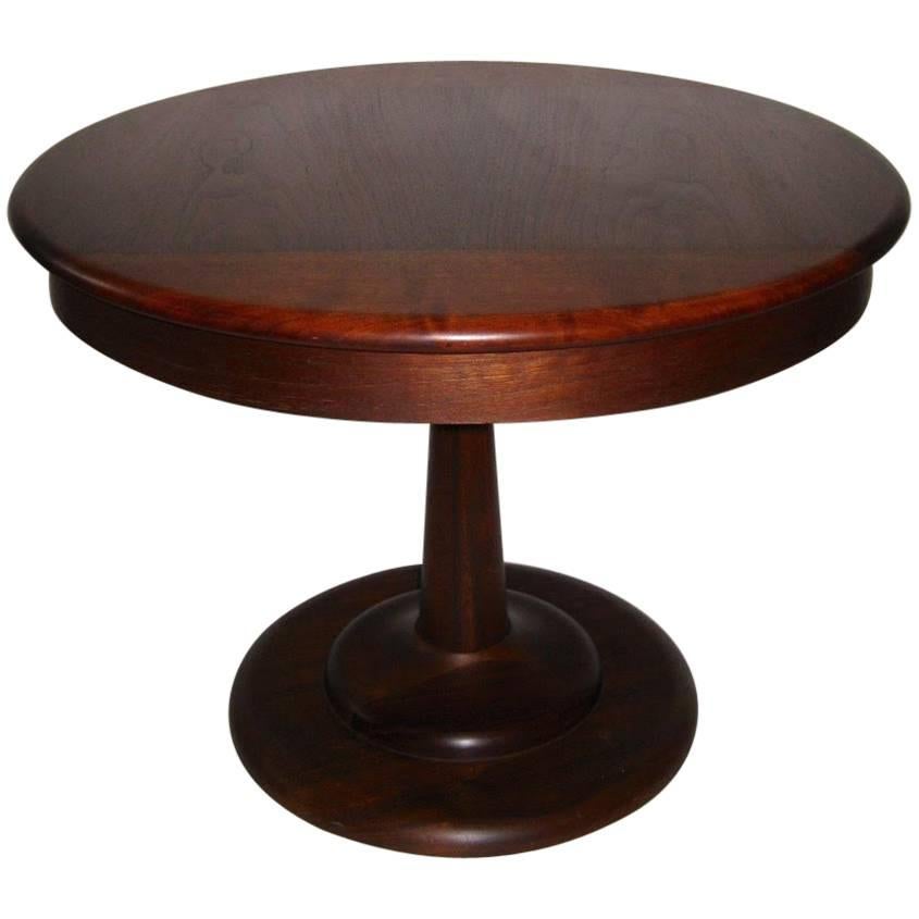 1960s Solid Walnut Wood Mid-Century Modern Pedestal Table For Sale