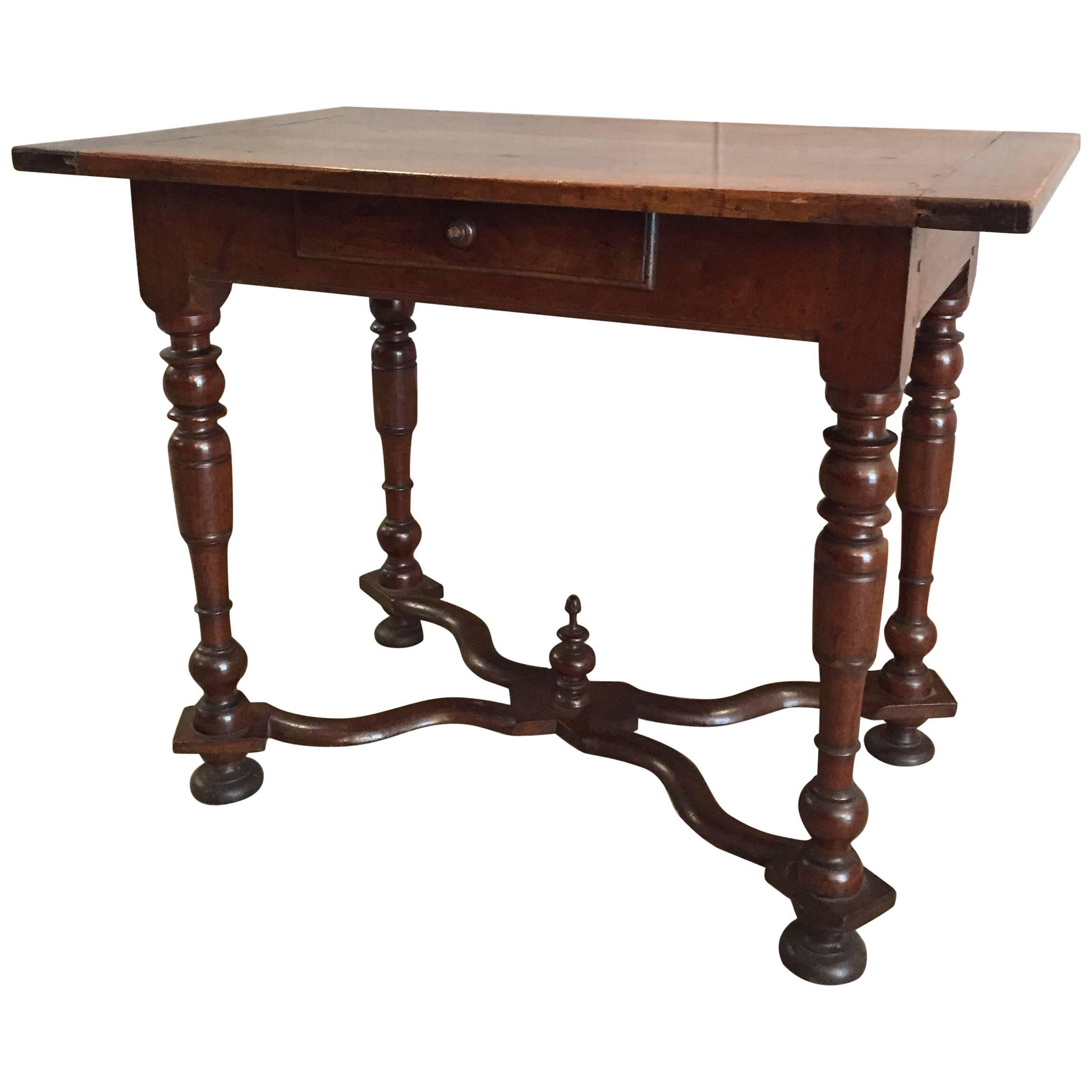 19th Century Walnut Louis XIV Table with One Drawer