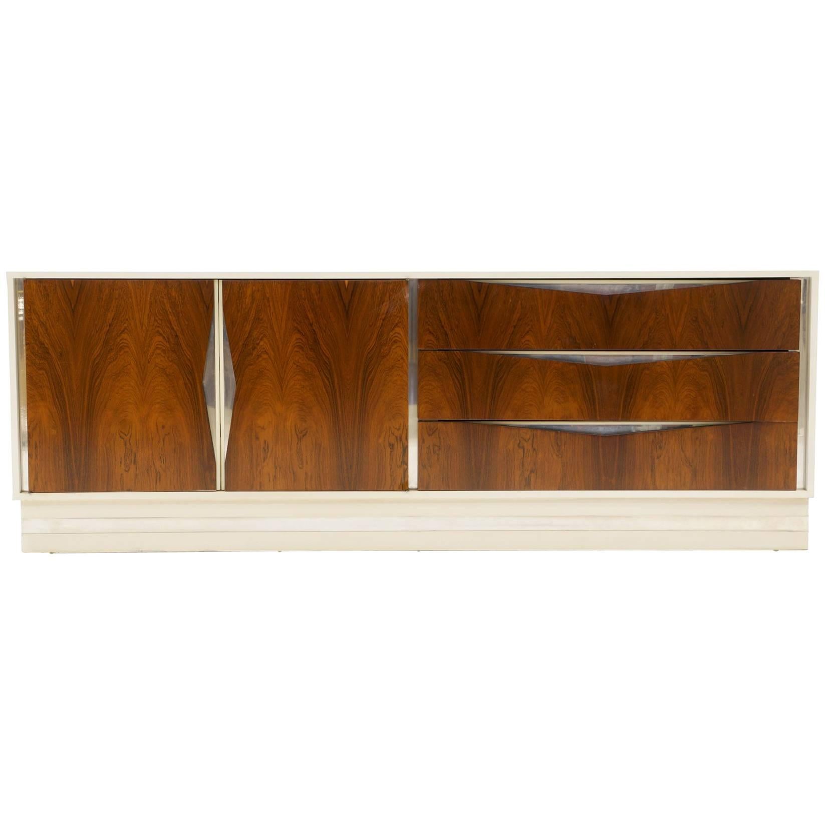 Large White and Rosewood Six-Drawer Dresser by Milo Baughman for Thayer Coggin