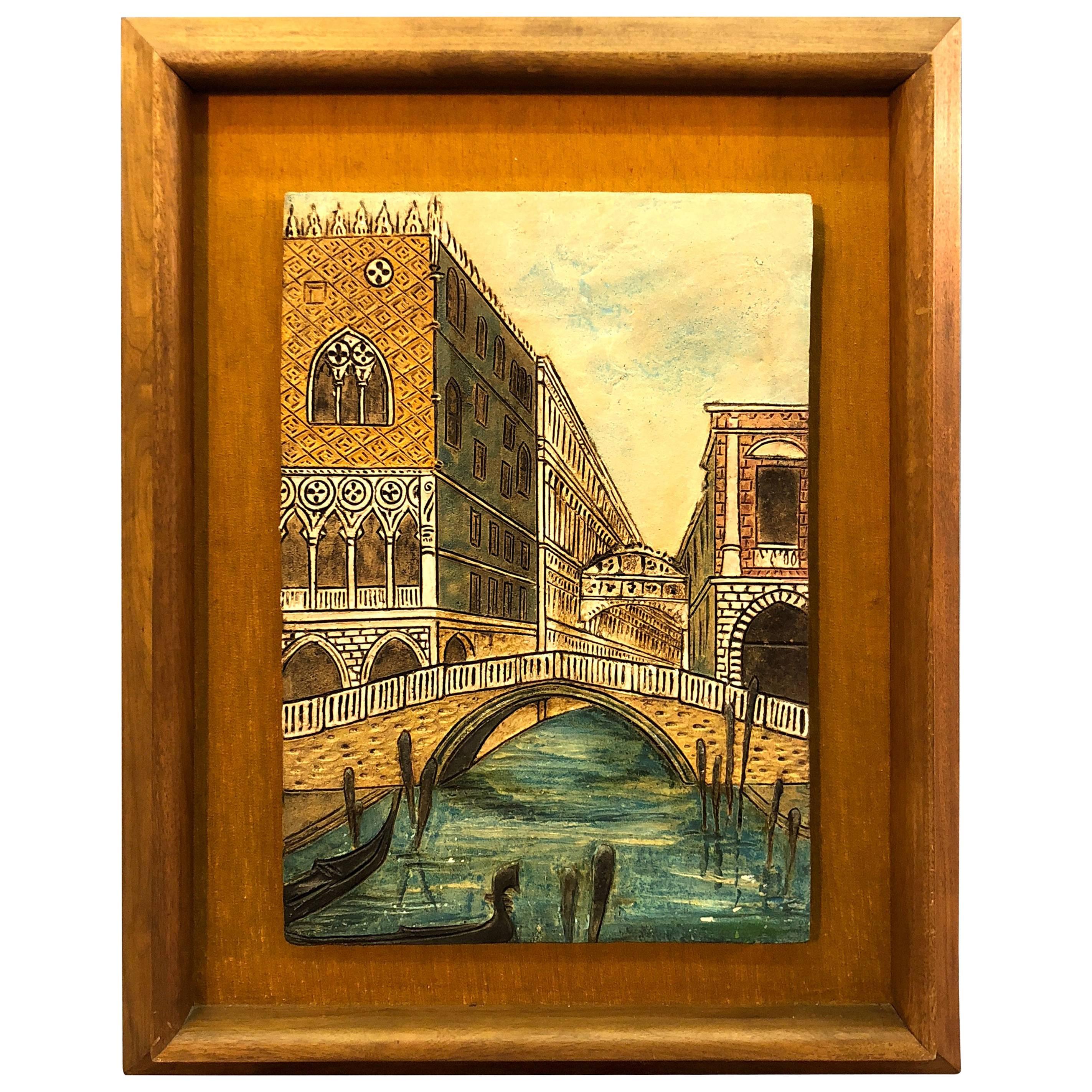 Mid-20th Century Italian Scene Tile Framed Wall Plaque For Sale
