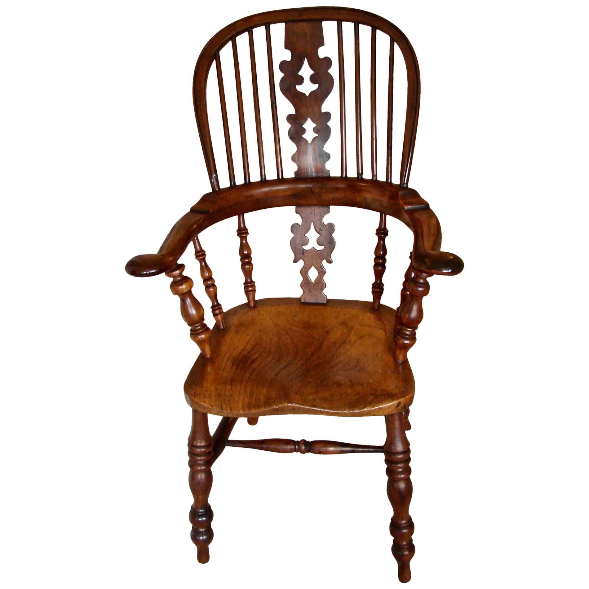 Yew Wood Broad Arm High Back Windsor Chair