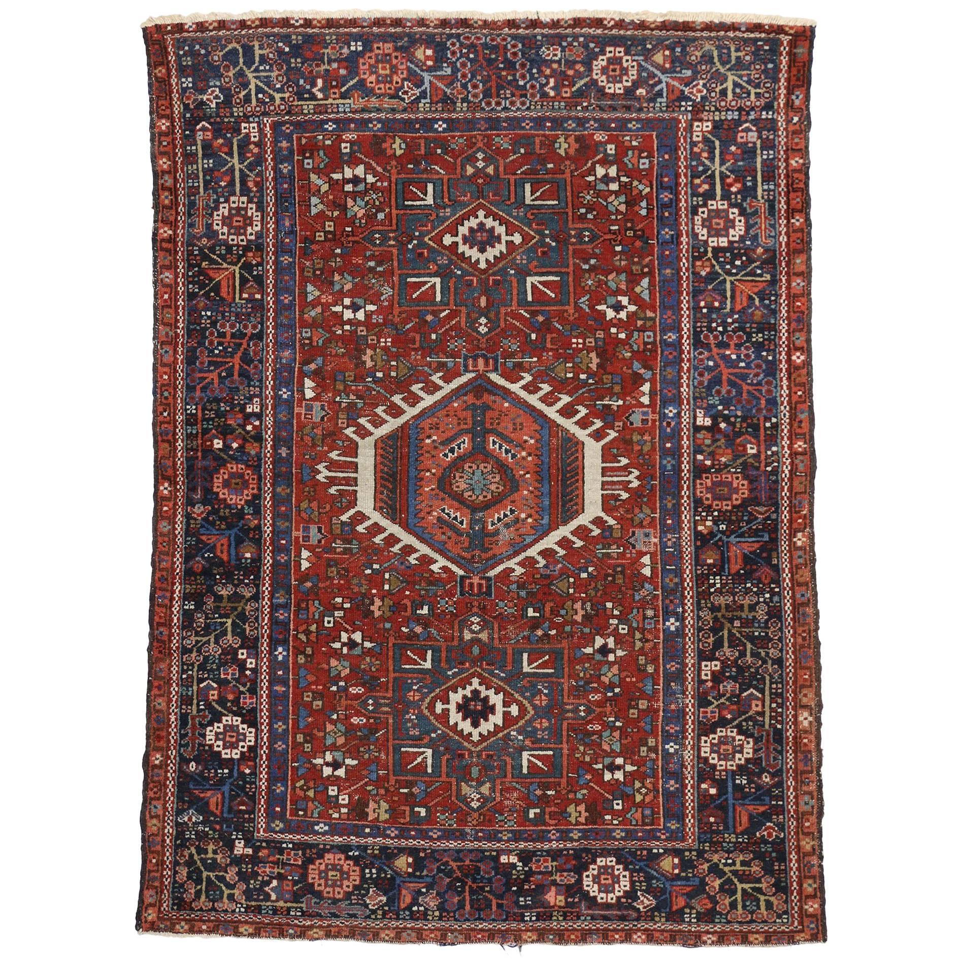 Tapis persan ancien Heriz de style tribal, pour l'étude ou le bureau à la maison