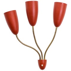 Vintage Large Three-Arm Wall Light with Pierced Red Cones, 1950s