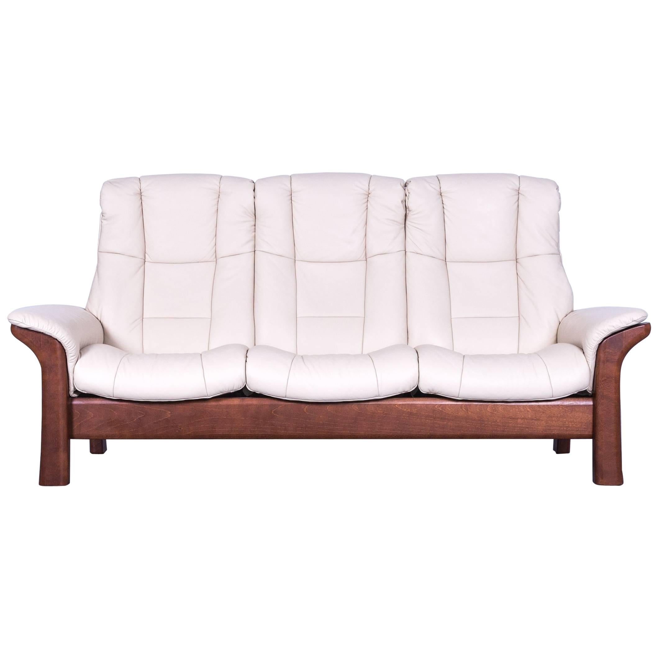 Ekornes Stressless Relax Sofa Crème Leather TV Recliner Three-Seat
