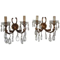 Pair of Sconces Bronze and Crystal, 1950s Mid-cenduty Italian design 