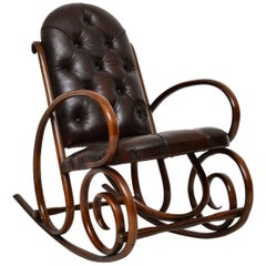 Antique Bentwood and Leather Rocking Chair by Thonet