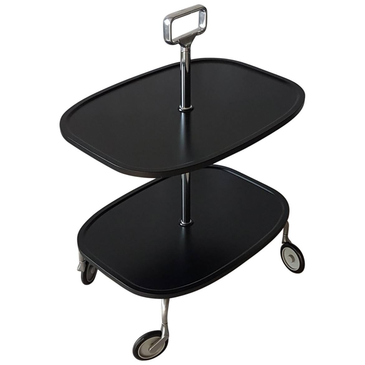 Cart by Kartell in Black Lacquered Wood and Aluminium, Late 20th Century