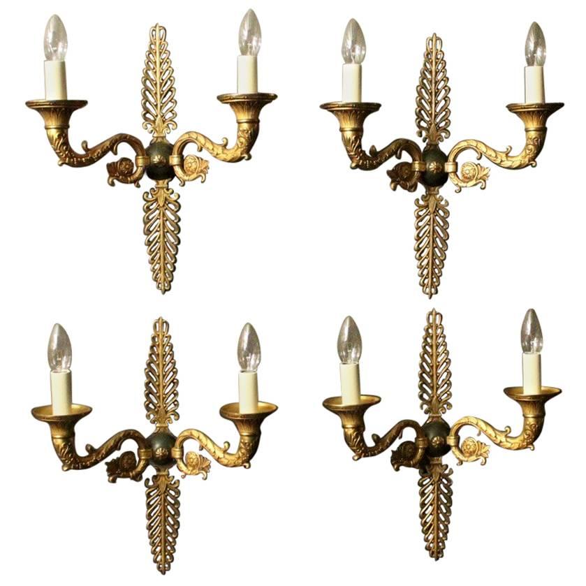 French Set of Four Gilded Empire Bronze Antique Wall Lights