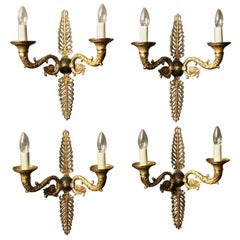 French Set of Four Gilded Empire Bronze Antique Wall Lights