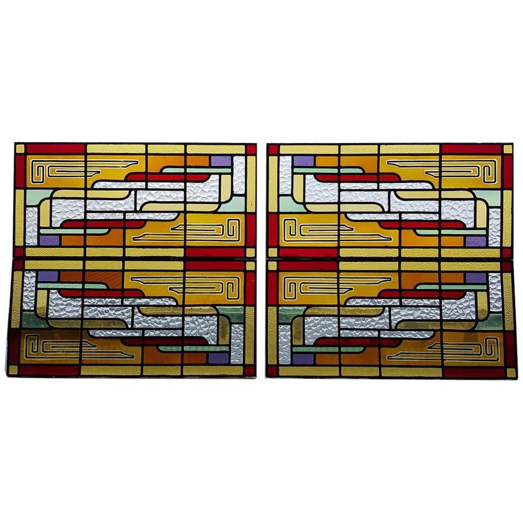 First Half of the 20th Century Dutch Stained Glass Four-Panel Window