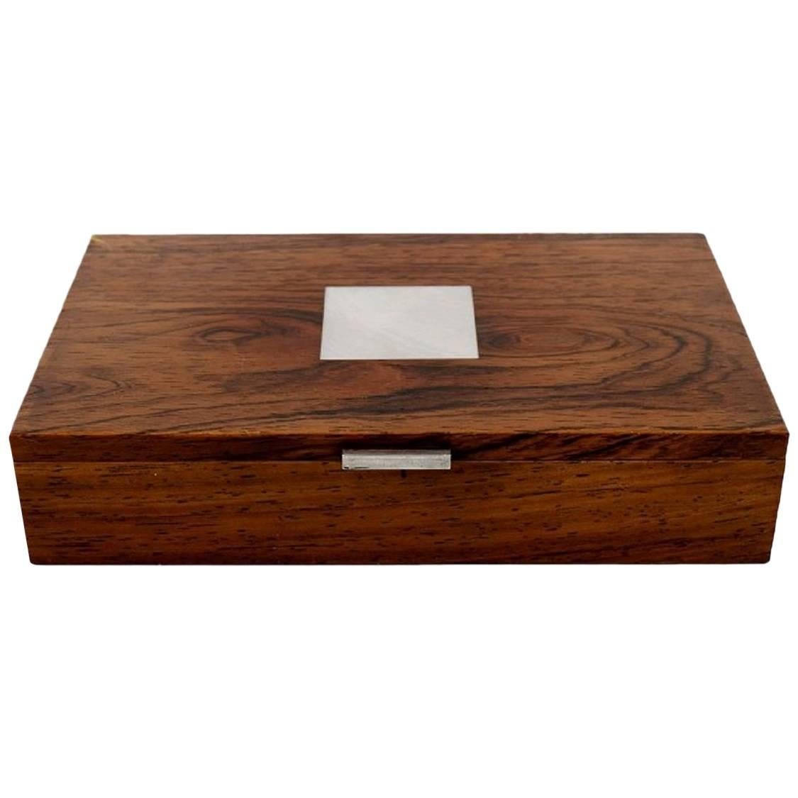 Hans Hansen, Casket or Box in Rosewood Inlaid with Silver, Mid-20th Century