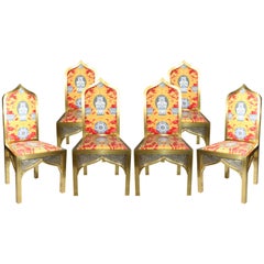 1970s Set of Six Gilded Brass Oriental Style Chairs