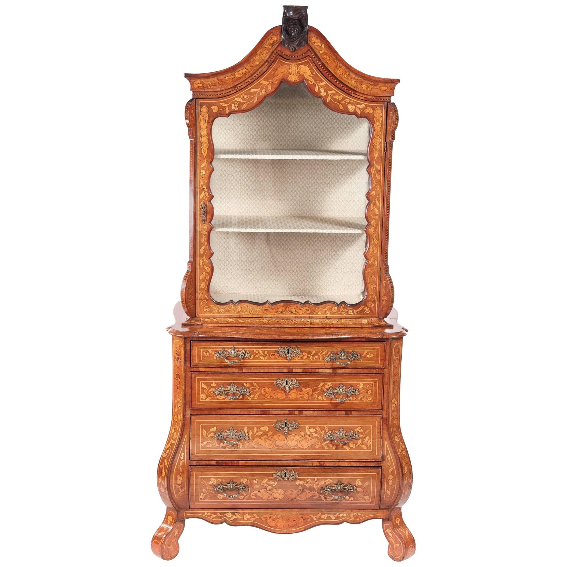 Fine 18th Century Antique Walnut Dutch Marquetry Cabinet For Sale