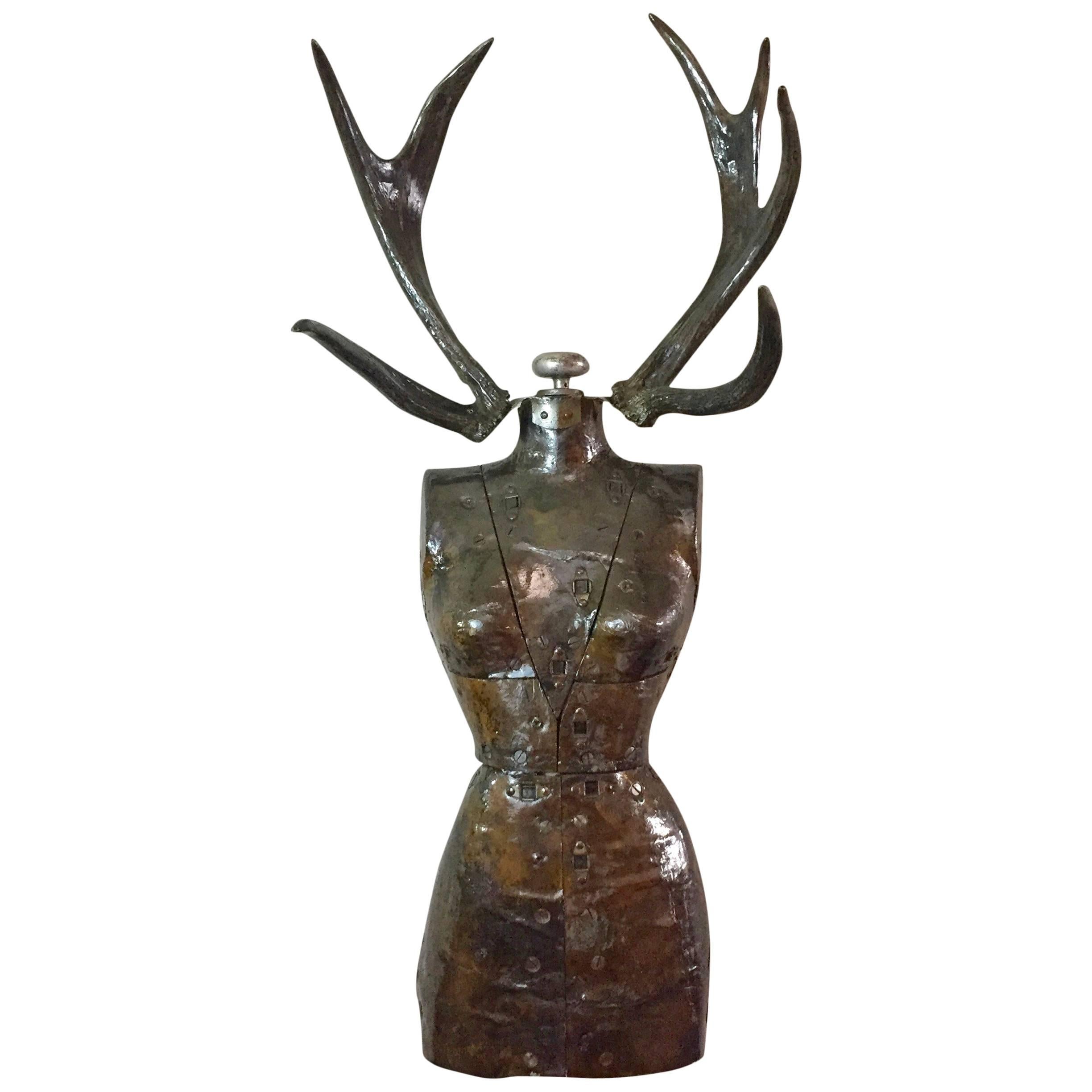 Dave Cole "Trophy Wife #11" Antique Dress Form and Antlers 2017 For Sale