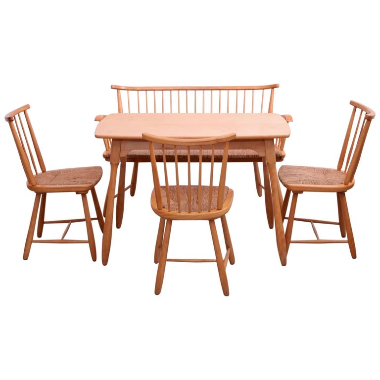 Arno Lambrecht Dining Set of Table, Three Chairs and a Bench for WK Mobel For Sale at 1stDibs
