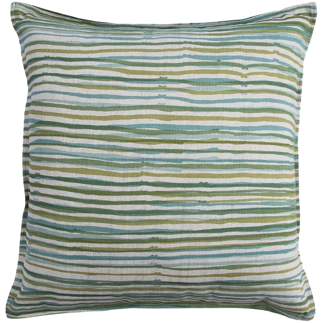 Vert Stripe on Wheat Cotton Linen Pillow For Sale