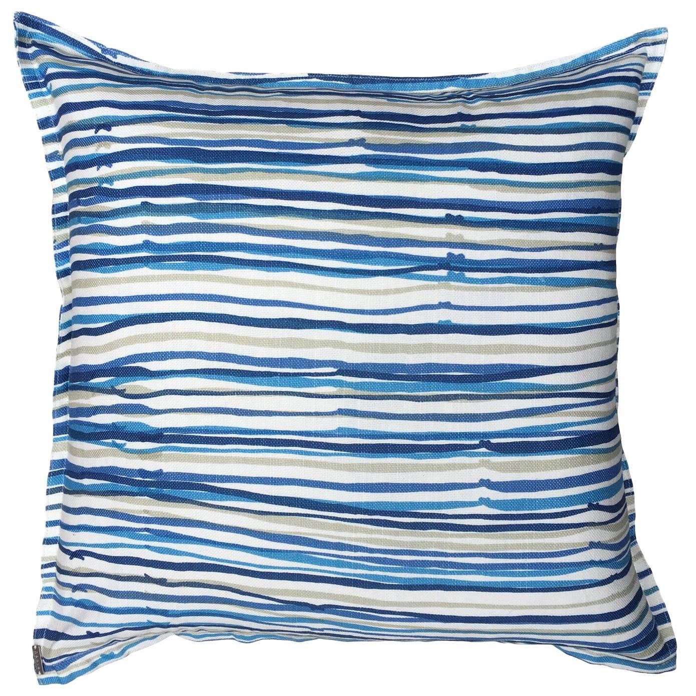 Sea Stripe on Oyster Cotton Linen Pillow For Sale